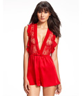 Lace and Chiffon Romper Red