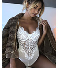 Lace & Mesh Underwired Teddy White