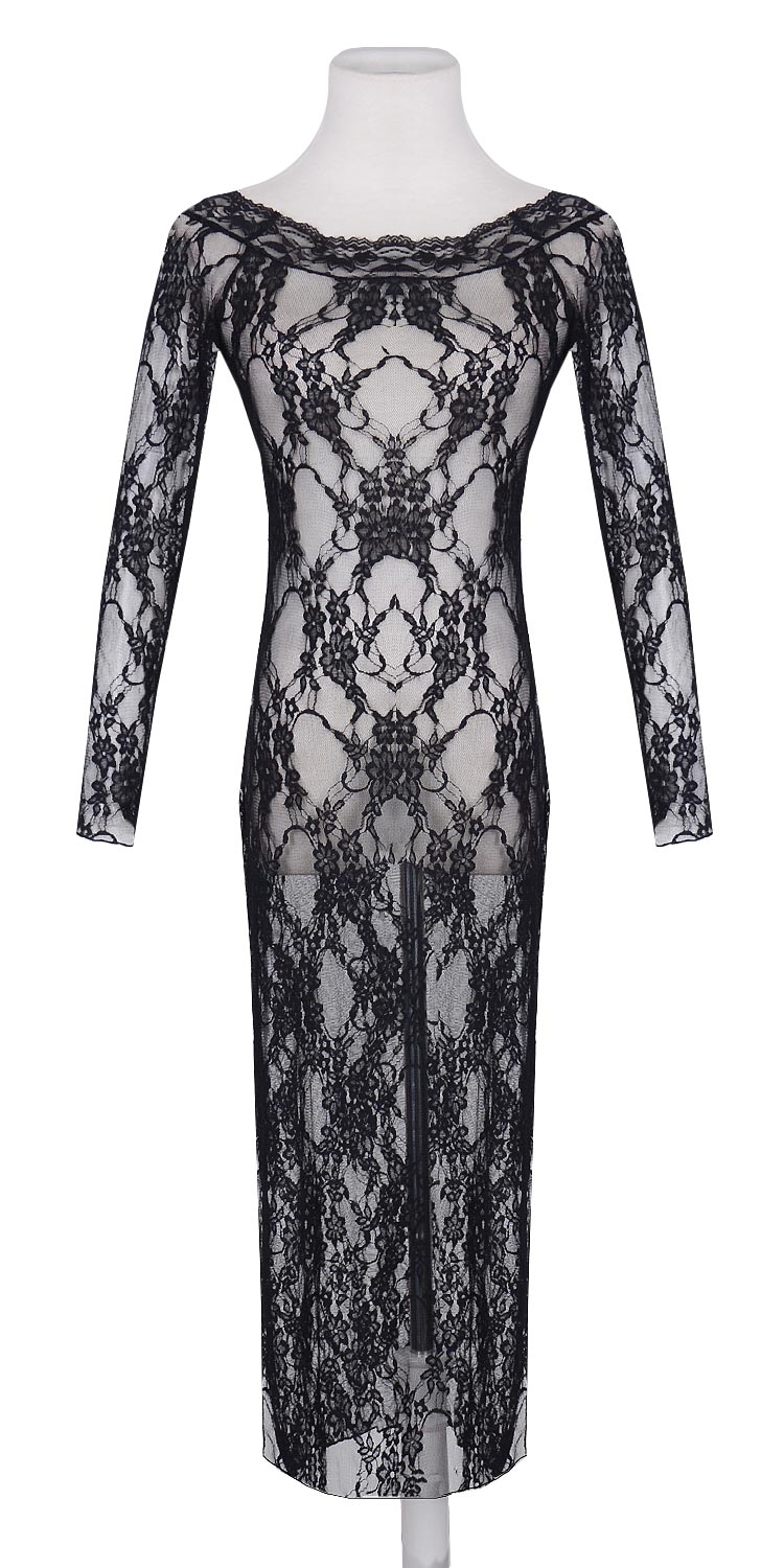 black lace lingerie gown