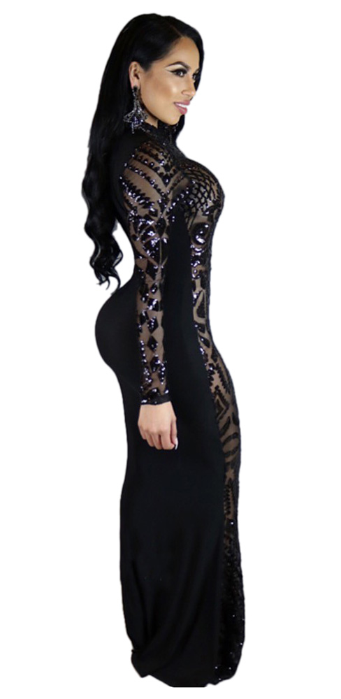 Maxi Long Sequin Dress Black
