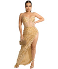 Striking Sequin Party Gown Yellow