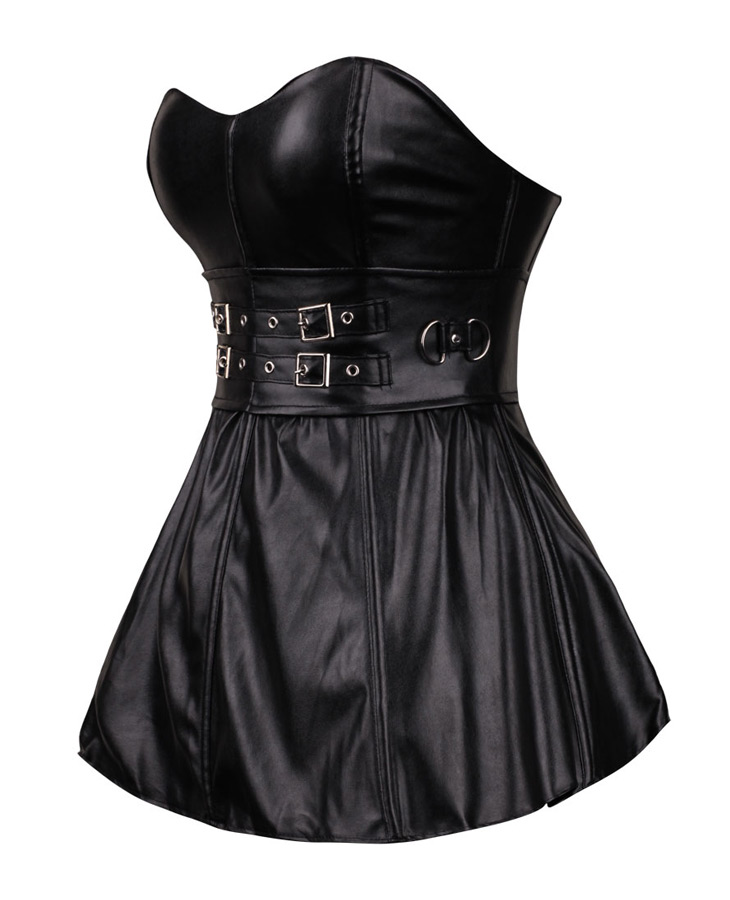 Faux Leather Corset Dress Silver Buckles