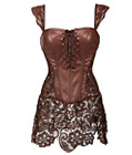 Gothic Leather Corset with Lace Skirt Coffee