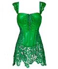 Gothic Leather Corset with Lace Skirt Green