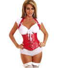 Buckle Faux Leather Corset Red With Metal Bones