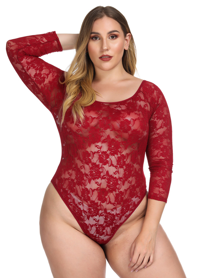 Plus Size Sexy Lace Teddy Red