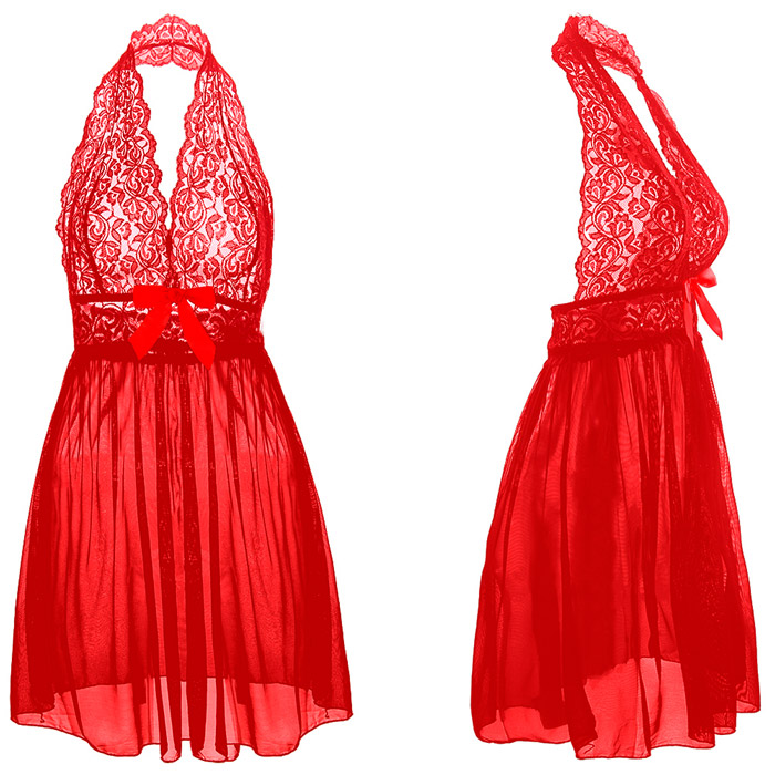 Gorgeous Lace And Mesh Babydoll Red