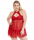 Plus Size Lace Halter Babydoll Red