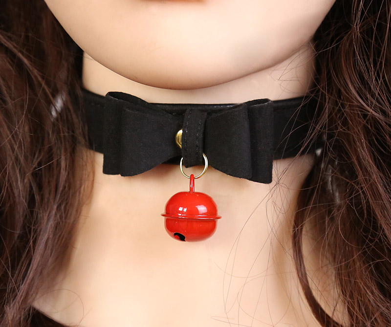 Black Bow Collar with Red Bell
