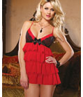 Knit Babydoll with Tiered Ruffles Red
