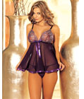 Embroidery Lace Cup Babydoll Purple