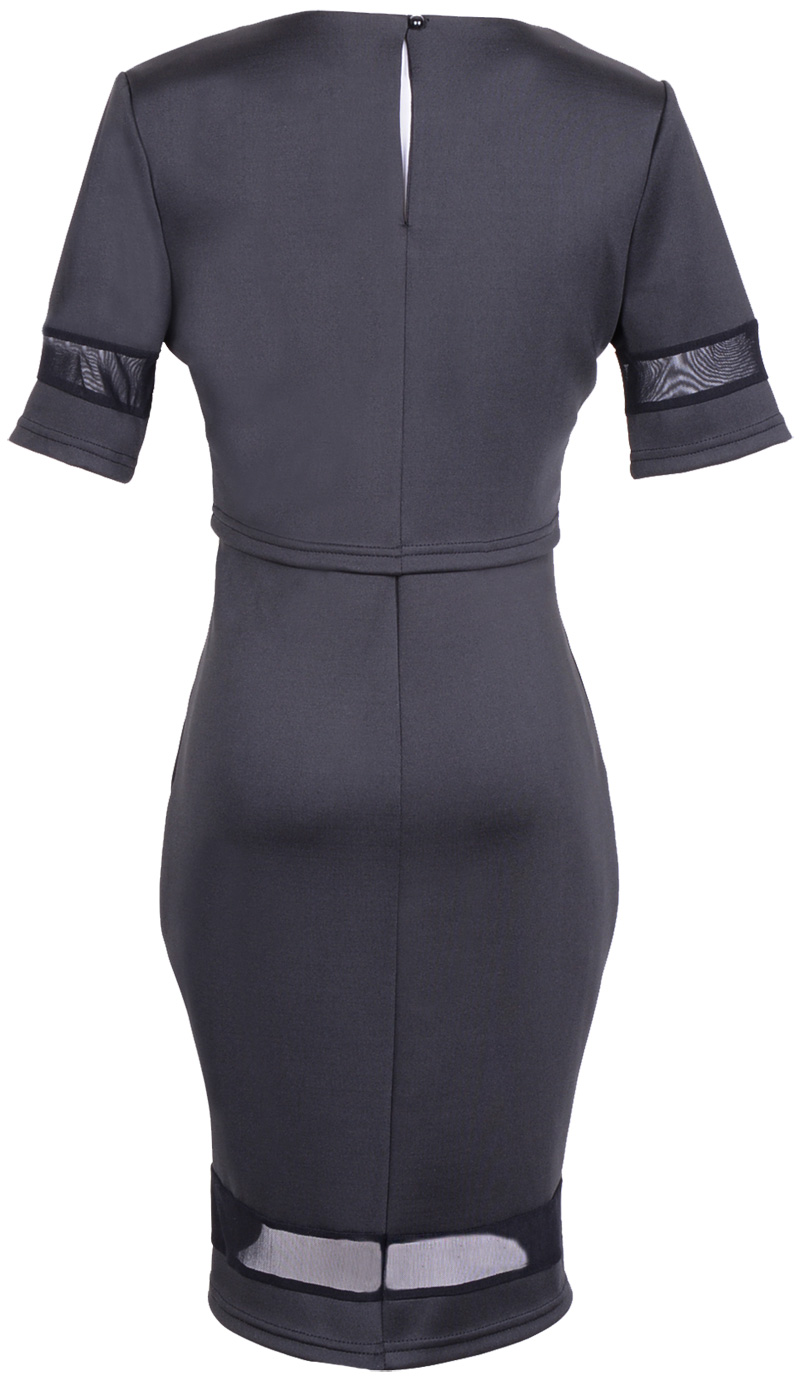 Sheer & Solid Crop Top Bodycon Dress Black