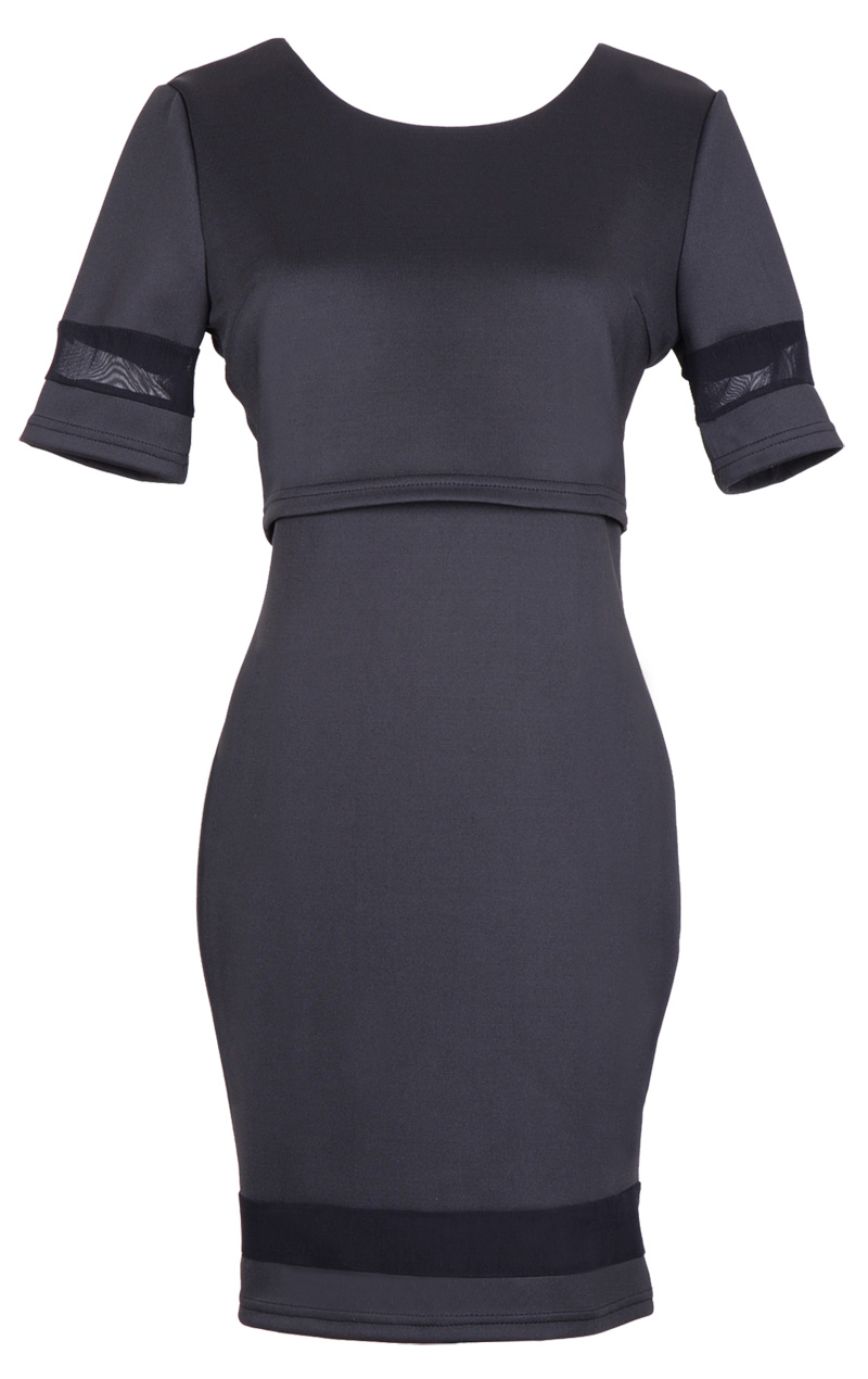 Sheer & Solid Crop Top Bodycon Dress Black