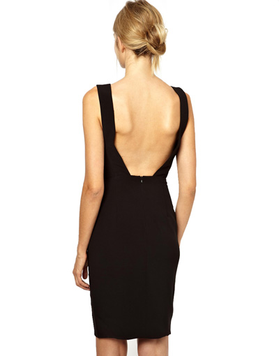 Backless Pencil Dress with Deep V Neck