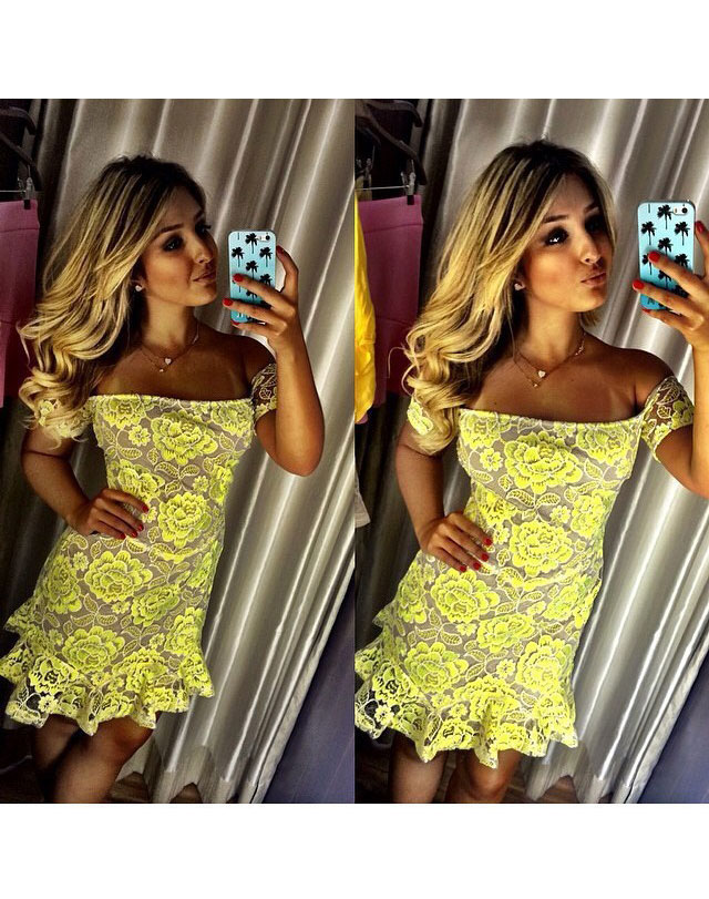 Off Shoulder Yellow Lace Dress