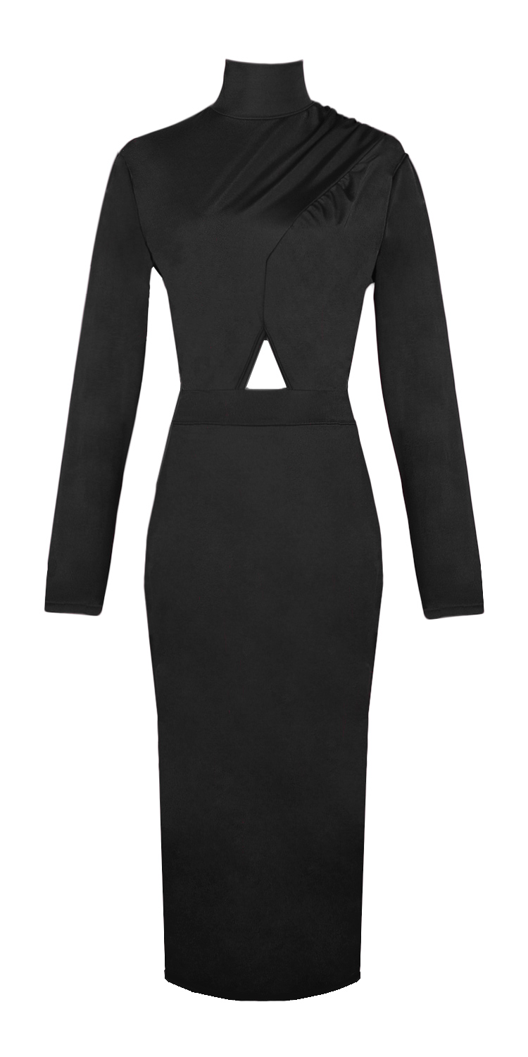 Celebrity Long Sleeve Bodycon Dress Black