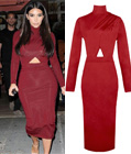 Celebrity Long Sleeve Bodycon Dress Red