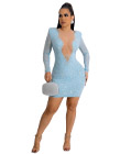 Exclusive Rhinestone Mesh Dress Blue