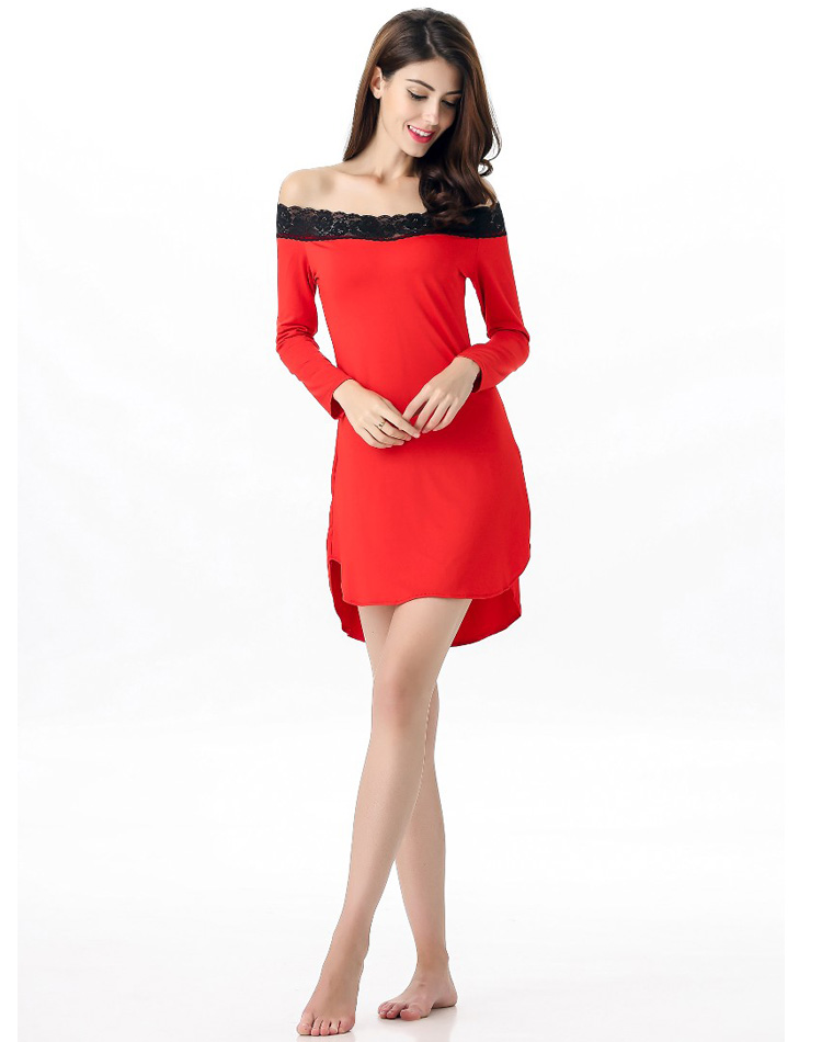 Lace Trimmed Sleep Tunic Red