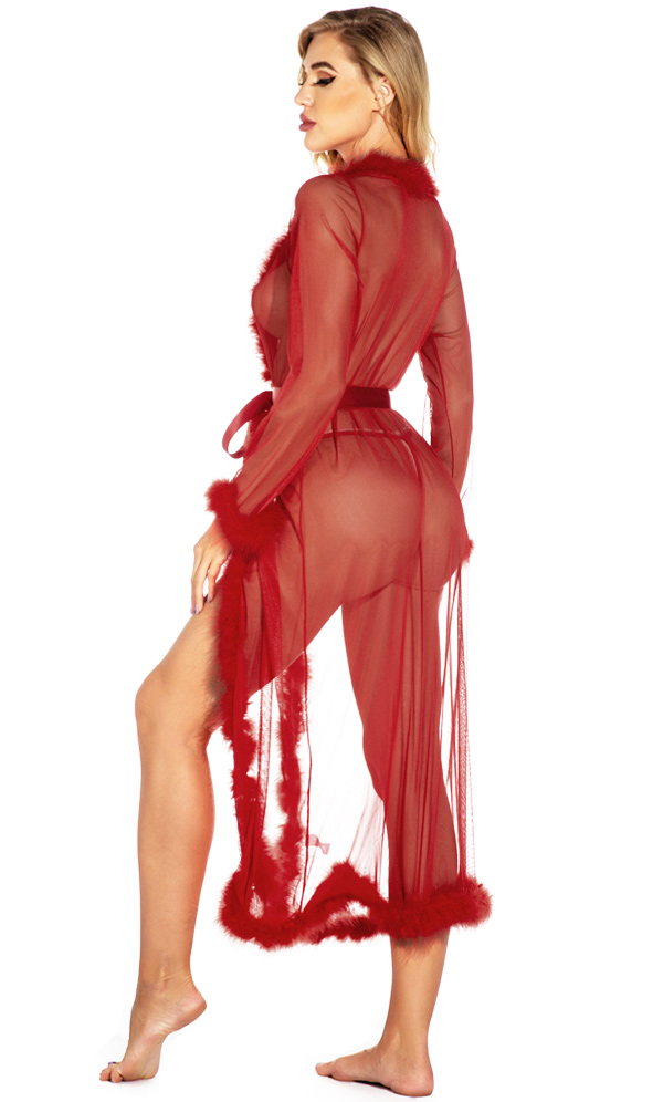 Sexy Fur Trim Long Robe Red