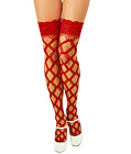 Multi Fence Net Thigh High with Lace Top Red